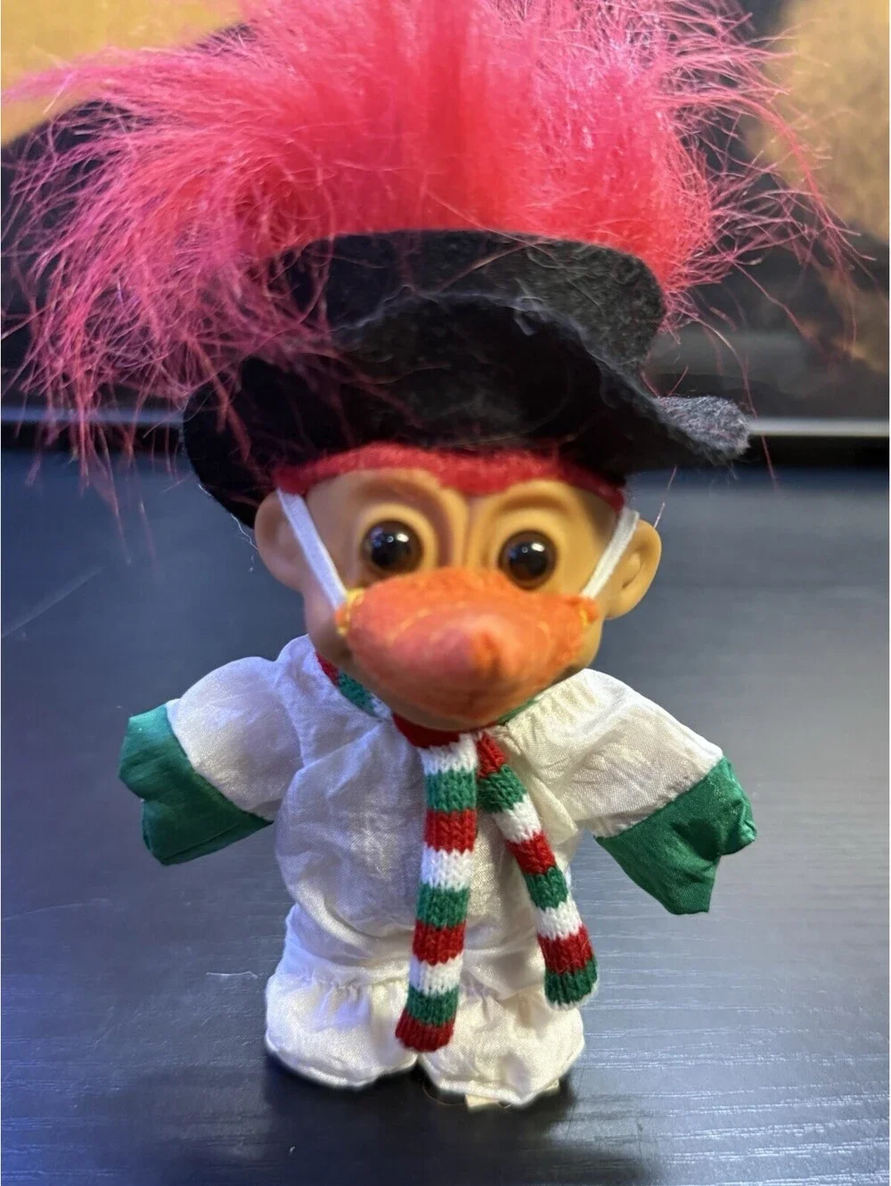 Russ Christmas Troll Doll Snowman Red Hair Top Hat Scarf Mask Item 18047